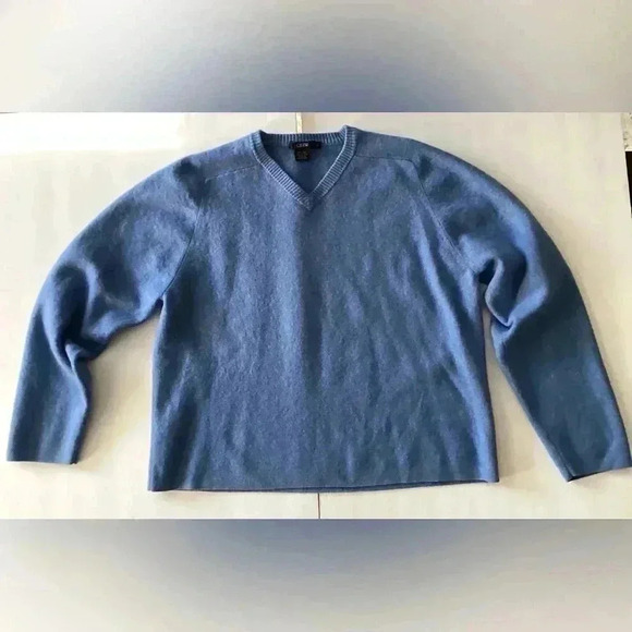 J. CREW Blue WOOL AND COTTON BLEN CROPPED V- NECK SWEATER SIZEXL - Picture 3 of 5